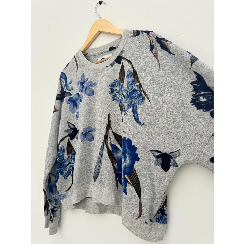 Zyia Active Floral Print Crop Sweatshirt Women's XXL Gray Blue Long Sleeve